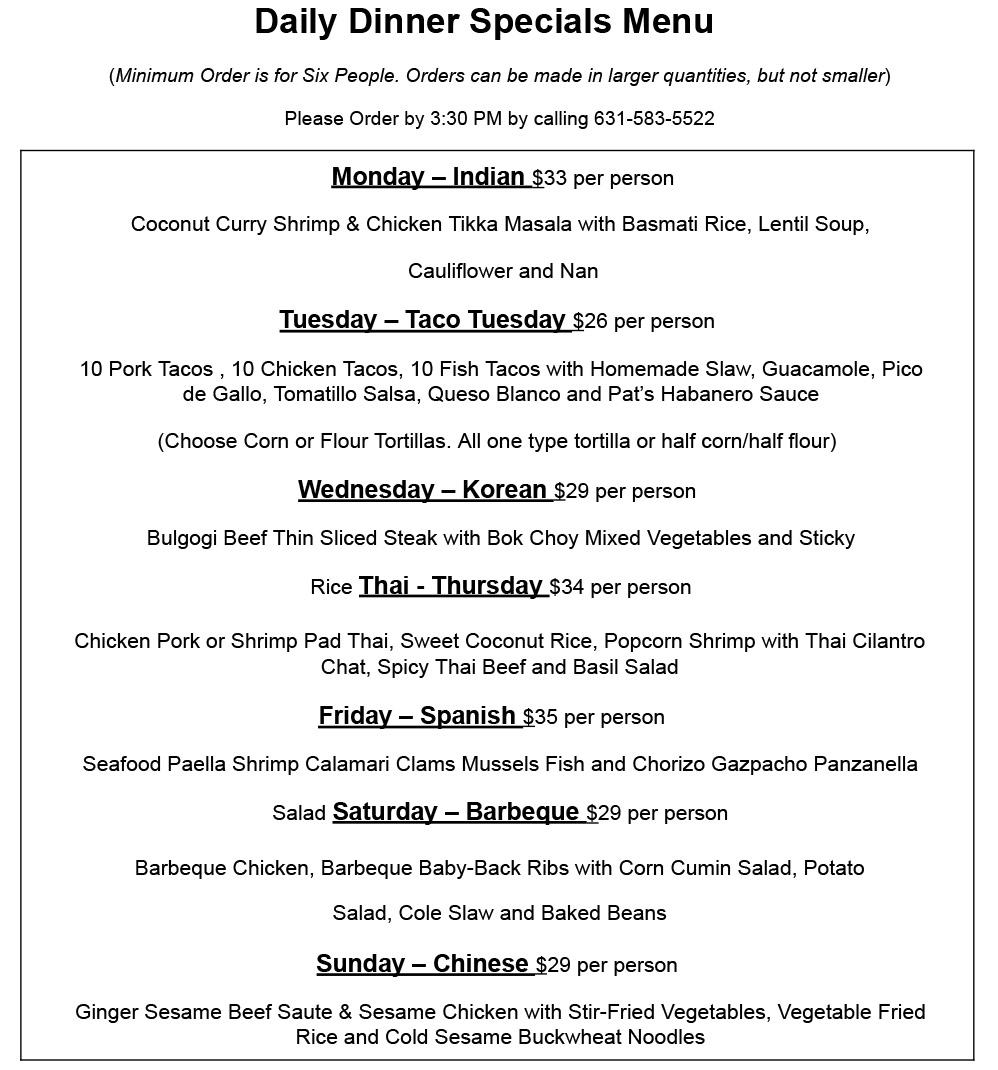 Daily Dinner Specials July 21